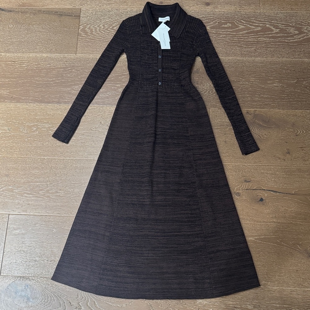 Treasure & Bond Black Brown Marl Textured Knit Collared Midi Dress NWT Sz S - Picture 2 of 6